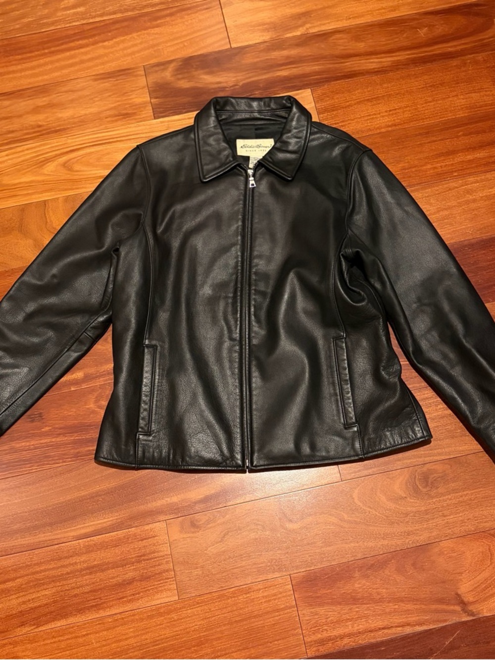 Black Leather Zip-Front Jacket Eddie Bauer